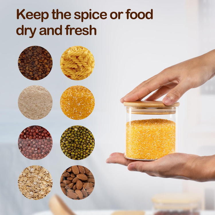 22oz Straight cylindrical Airtight Storage Jars with Bamboo Lid Set of 6 Storage Container Stackable Spice Jar (6 Count)