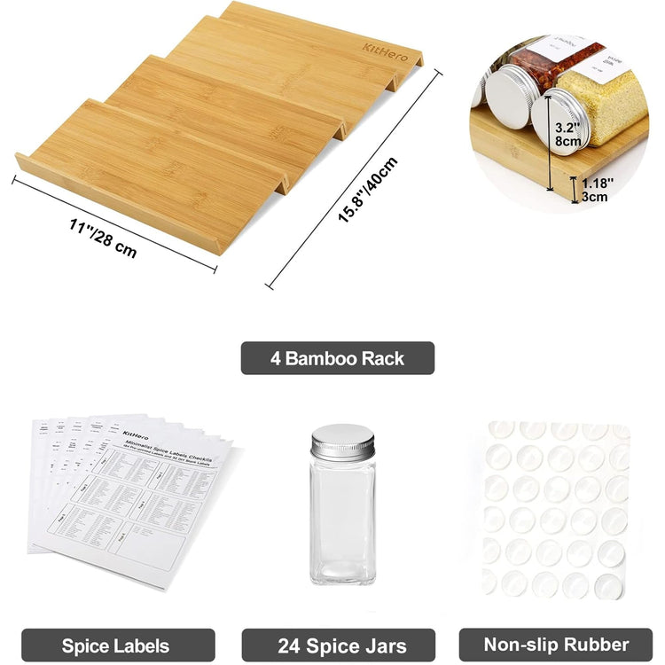 Spice Drawer Organizer with 24 Spice Jars