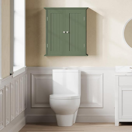 ChooChoo Bathroom Wall Cabinet, Over The Toilet Space Saver Storage Cabinet, Medicine Cabinet with 2 Door and Adjustable Shelves, Cupboard, Green
