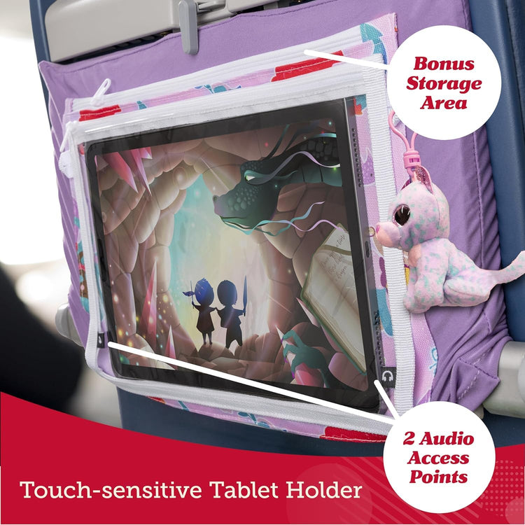 Lusso Gear Toddler Airplane Tray Table Cover with Pockets - Unicorn Print Textile Rectangular - Foldable Airplane Play Tray for Kids - Kids Travel Essentials & Toddler Travel Essential