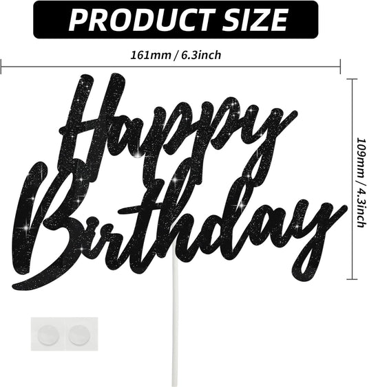 BEISHIDA Happy Birthday Cake Toppers Black Glitter Birthday Cake Decoration Cake Baking Supplies 18th 30th 40th Birthday Cake Toppers For Boys Girls Men Women Birthday Party Photo Booth Props