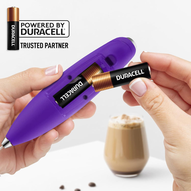 Zulay Kitchen Tornado Whisk Milk Frother with 4 AA Duracell Batteries - Triple Whisk for More Power - Handheld Coffee Frother with Stand - Drink Mixer for Lattes, Matcha & Protein Shakes