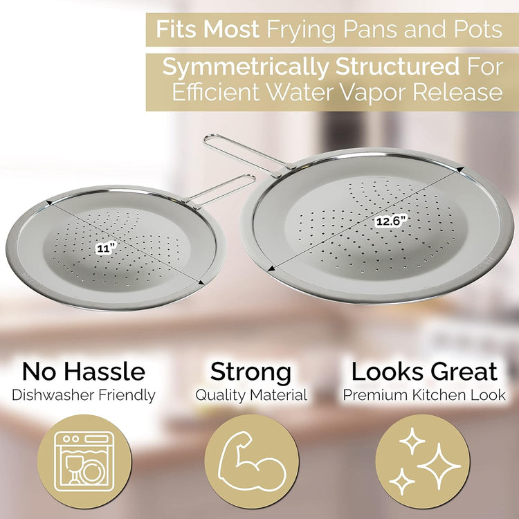 LUCETE Stainless Steel Splatter Screen 12.6" – Hot Grease Splatter Screen for Frying Pan - Oil Splash Guard - Protect your Skin from Burn & Keep Your Kitchen Cleaner (12.6 inch)