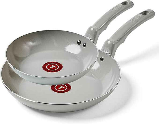 T-Fal Refresh Ceramic Nonstick Frying Pan 2-Pc Set, 8" & 10", Oven Broiler Safe up to 350°F Cookware, Ceramic Frying Pan Skillet, Pots & Pans, Grey