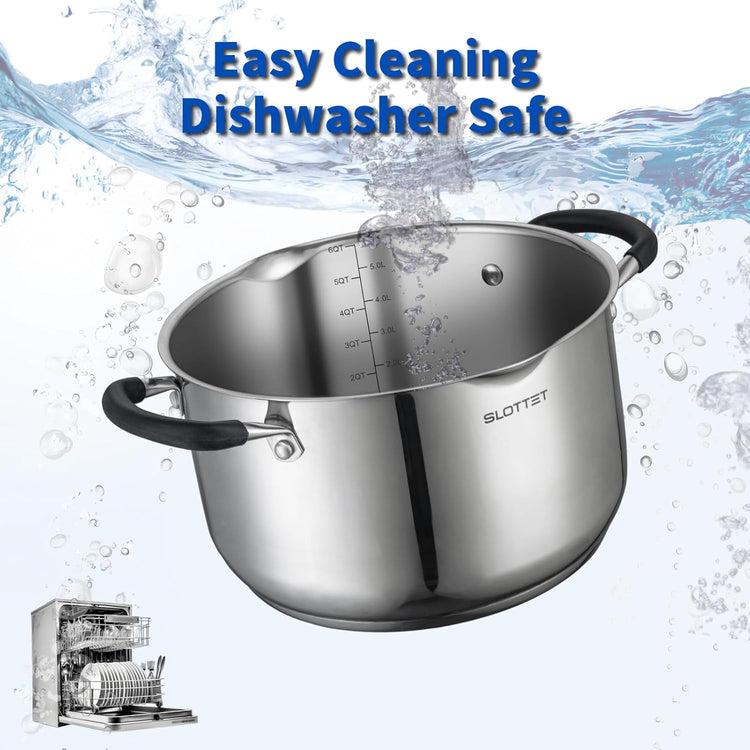 6 Quart Stainless Steel Stock Pot with Strainer Glass Lid,6 Qt Soup Pot Multipurpose Stockpot with Pour Spout,Stay-cool silicone Handle.