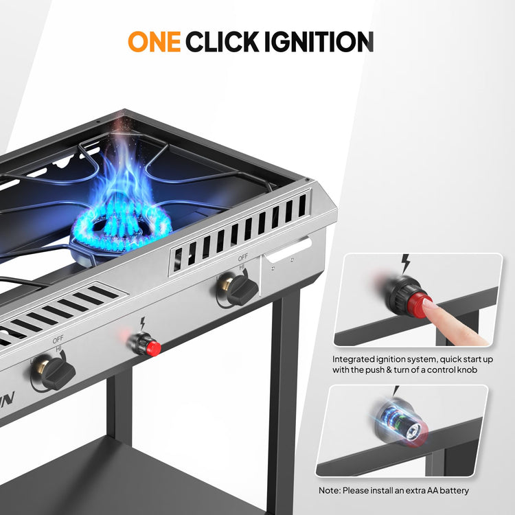 2 Burner Outdoor Propane Gas Stove with Auto