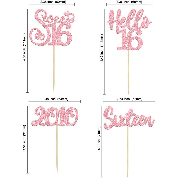 24Pcs Happy 16th Birthday Cupcake Toppers Glitter Hello 16 Sweet 16 Sixteen Years Old Cupcake Picks for Celebrating 16th Birthday Anniversary Party Cake Decorations Supplies Pink (24 Count)