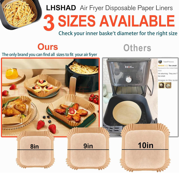 Air Fryer Disposable Paper Liner Square 10 Inch for 8 (100 Count)