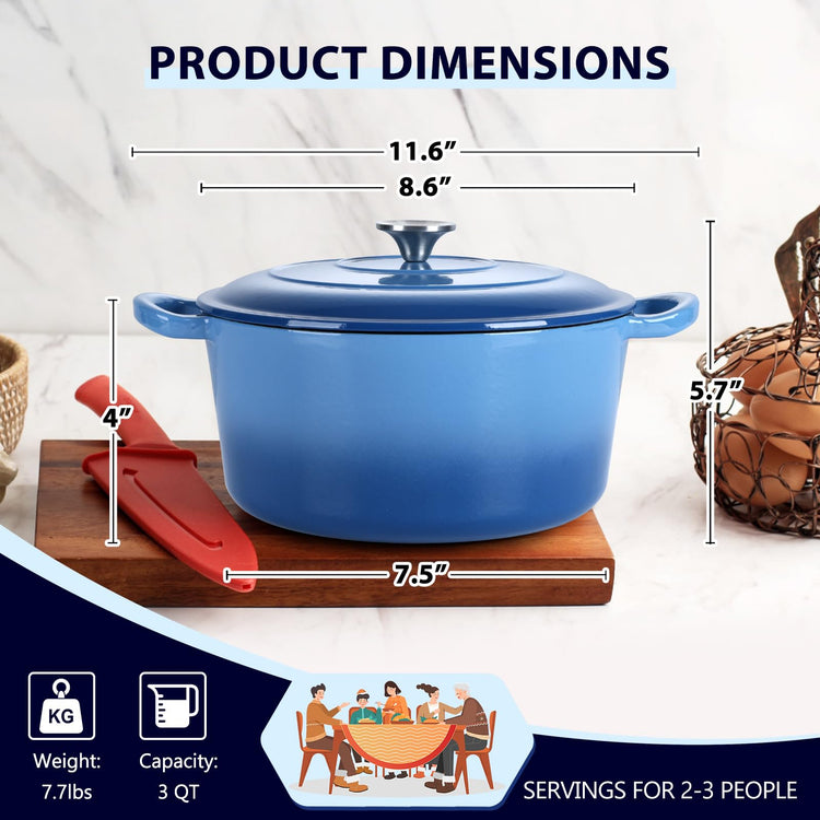 3 Qt Enameled Cast Iron Dutch Oven with Lid
