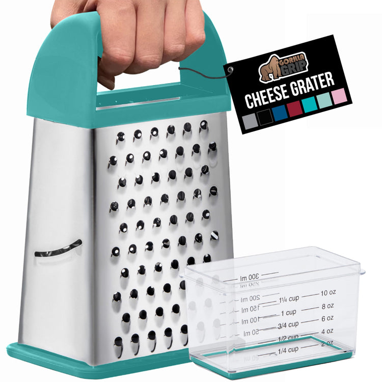XL 4 Sided Stainless Steel Cheese Grater With Measurement Container
