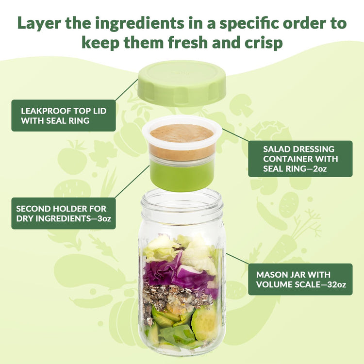 4 Pack Glass Salad Jars with Lids Meal Prep