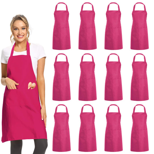 12 Pack Plain Bib Aprons with 2 Pockets (12 Count)