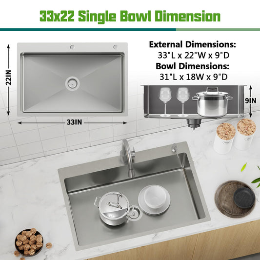 33x22In Drop In Kitchen Sink