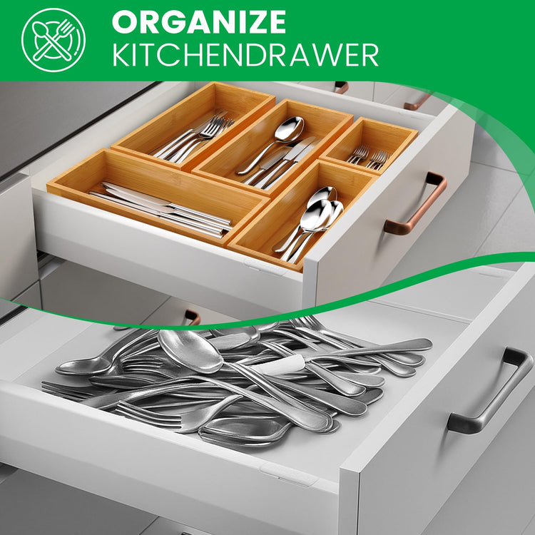 Bamboo Drawer Organizer Set (5 Compartments)