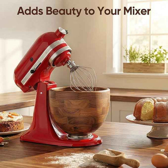 North American Solid Walnut Wood Mixing Bowl for KitchenAid Mixer - Handcrafted Wooden Bowl Compatible with KitchenAid 4.5 & 5 Quart Tilt-Head Stand Mixers
