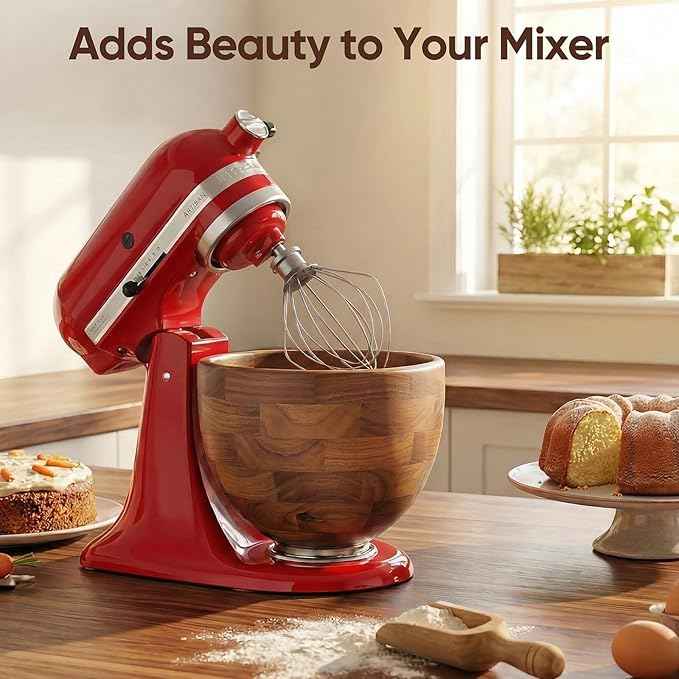 North American Solid Walnut Wood Mixing Bowl for KitchenAid Mixer - Handcrafted Wooden Bowl Compatible with KitchenAid 4.5 & 5 Quart Tilt-Head Stand Mixers