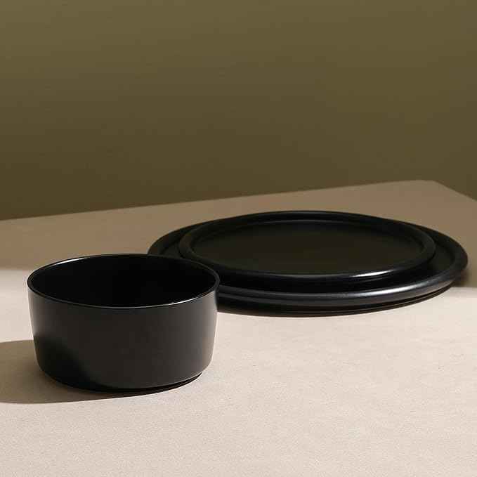 Stone Lain Eden 24-Piece Dinnerware Set Stoneware, Plates and Bowls Set, Dishwasher and Microwave Safe Dish, Dish Set for 8, Black