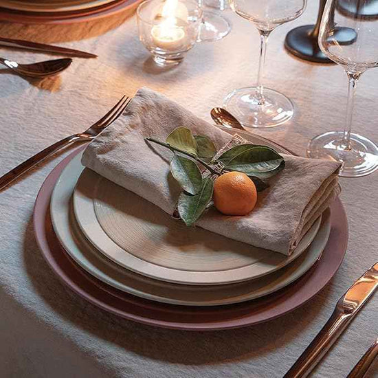 DEGRENNE Bahia French Dinner Plate Set - Luxury Stoneware Dish Set for 4, Modern Ceramic Dishware for Kitchen, Made in France, Microwave Safe, Dishwasher Safe, 10” - Dune