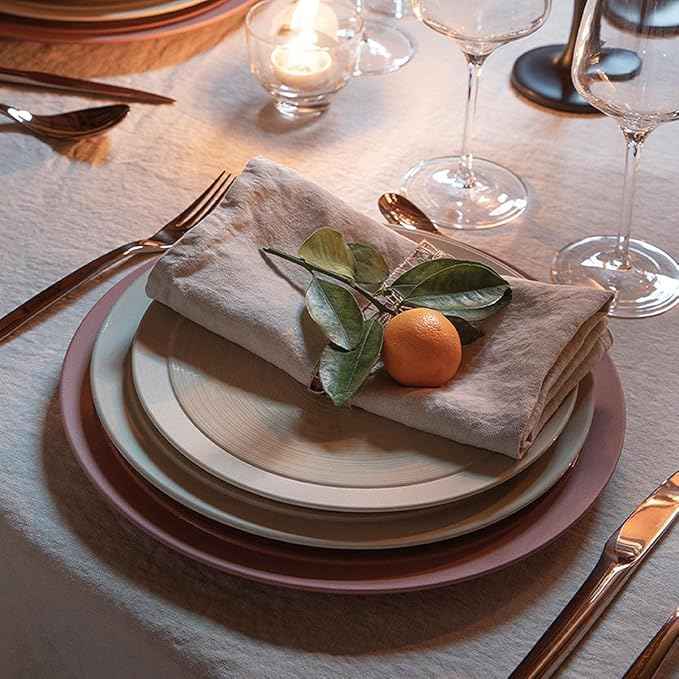 DEGRENNE Bahia French Dinner Plate Set - Luxury Stoneware Dish Set for 4, Modern Ceramic Dishware for Kitchen, Made in France, Microwave Safe, Dishwasher Safe, 10” - Dune