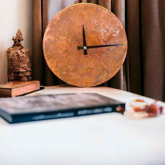 Handmade Copper Wall Clock Artisan Touch in Every Piece - Tree of Time Wall Decor Copper Clock for Living Room, Office, Kitchen & Bedroom (Rusty Clock, 11)