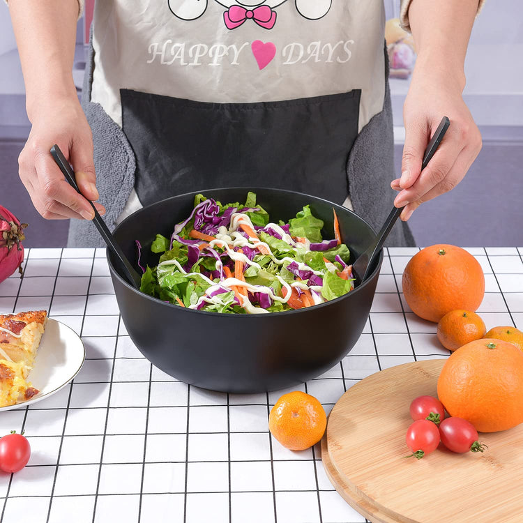 Bamboo Fiber Salad Bowl with Servers Set Large 9.8inches Nature Bamboo Mixing Bowl with Servers with Lid Spoon and Fork for Fruits