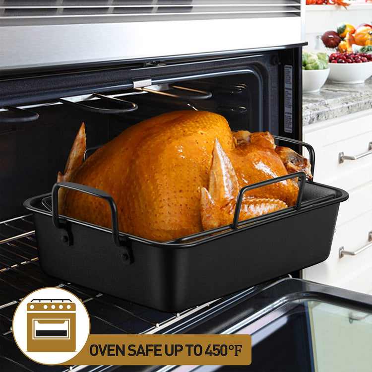 16" Roaster Roasting Pan with Baking Rack and V