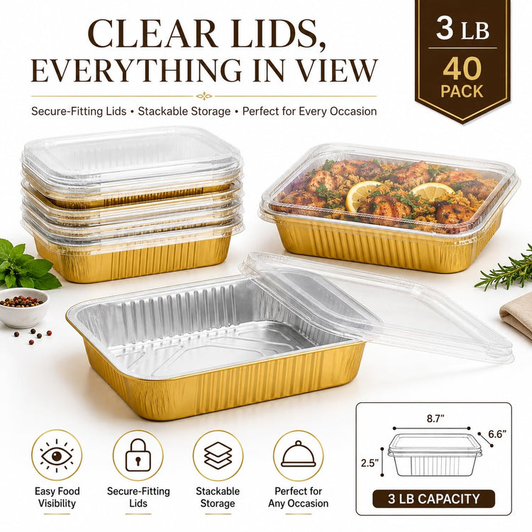 40 Pack 3 LB Aluminum Pans with Lids Heavy Duty (40 Count)