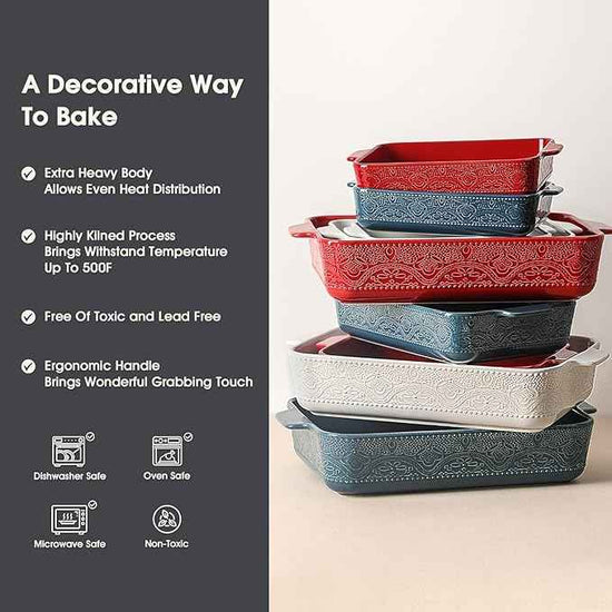 Ceramic Baking Dish Set of 3, Casserole Dishes for Oven, Ideal for Baking, Stewing, Roasting, and Holiday Feasts. The Gift for Mother's Day, Thanksgiving, Christmas, or Housewarming