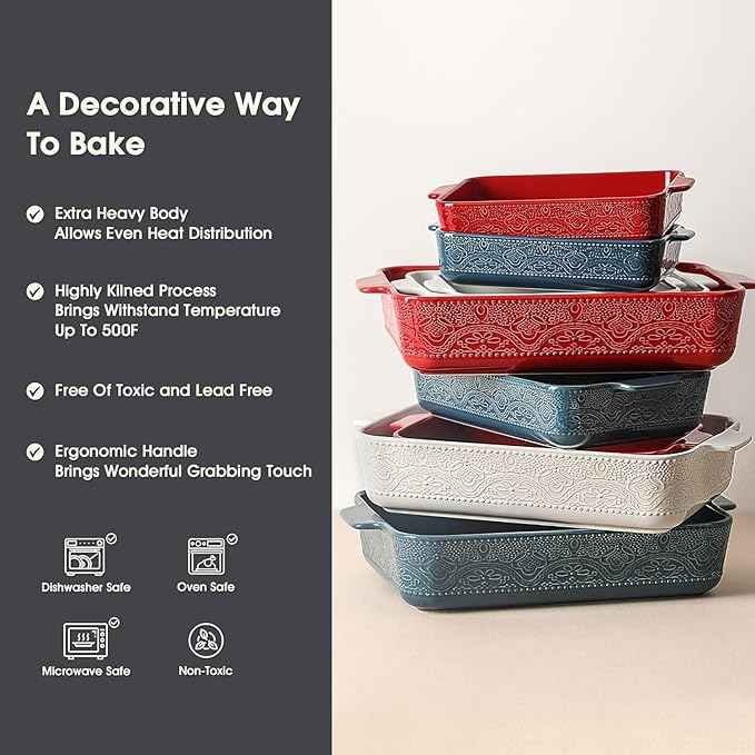 Ceramic Baking Dish Set of 3, Casserole Dishes for Oven, Ideal for Baking, Stewing, Roasting, and Holiday Feasts. The Gift for Mother's Day, Thanksgiving, Christmas, or Housewarming