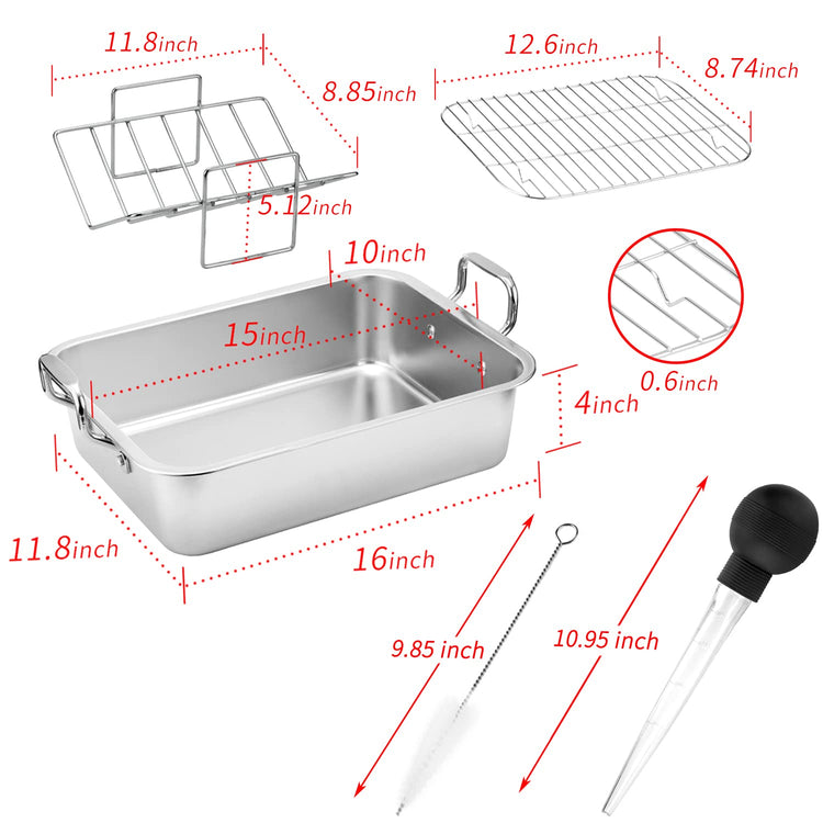 15 Inch Stainless Steel Roasting Pan with Cooling Rack