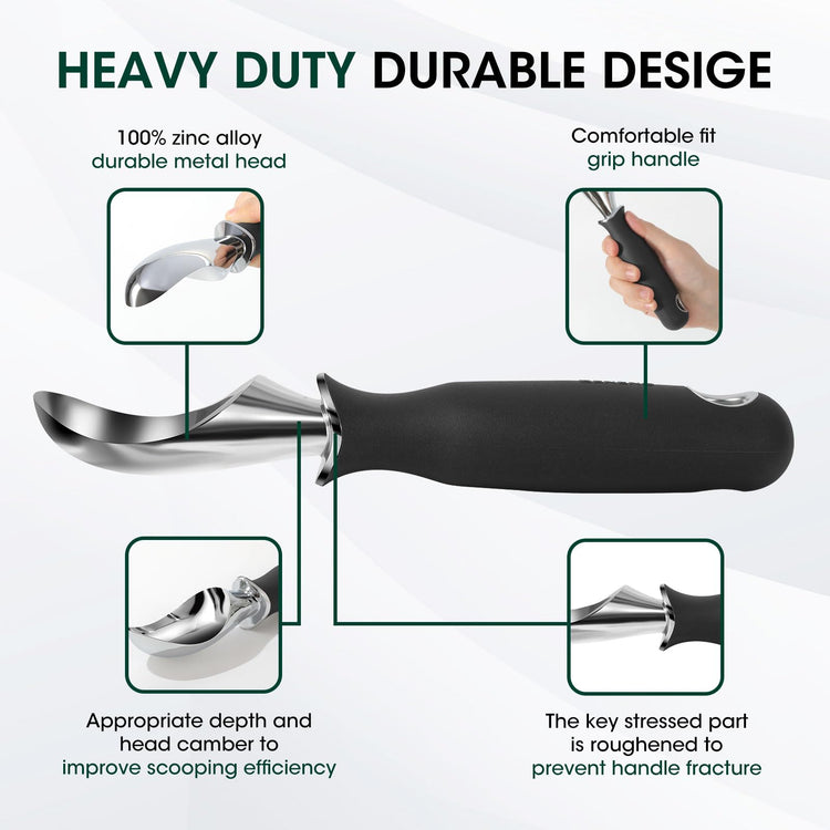 Premium Heavy Duty Ice Cream Scoop with Ergonomic Grip Handle
