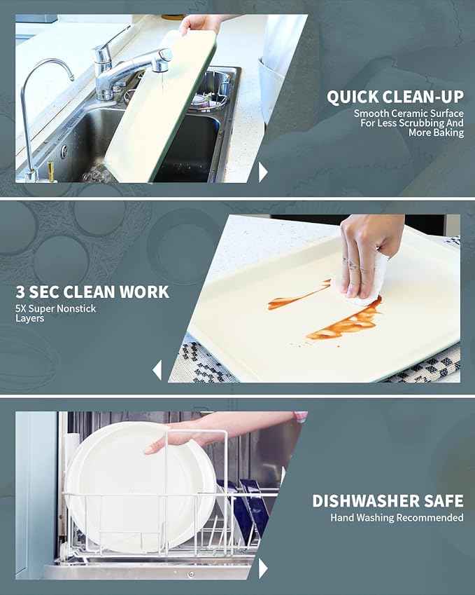 Ceramic Nonstick Baking Pans Set, Non Toxic 30 PCS Stackable Bakeware Sets, 550°F Oven Safe Baking Sheet & Pans, Warp-Free, Dishwasher Safe, PTFE/PFOA/PFOS-Free (Green)