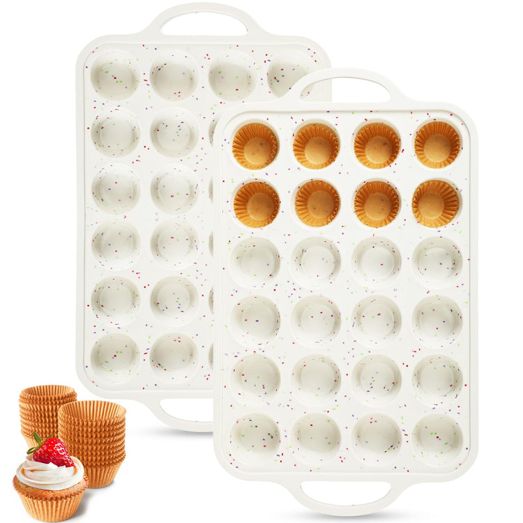 2 Silicone Muffin Pans for Baking with 200 Mini Cupcake Liners (2 Count)