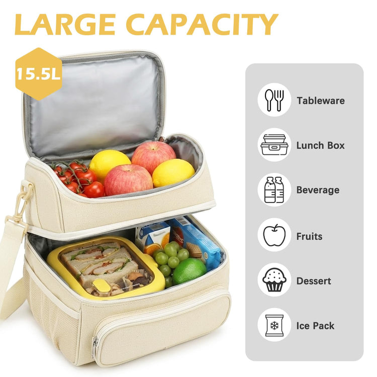 Double Layer Cooler Insulated Lunch Bag Adult Lunch Box Large Tote Bag for Men