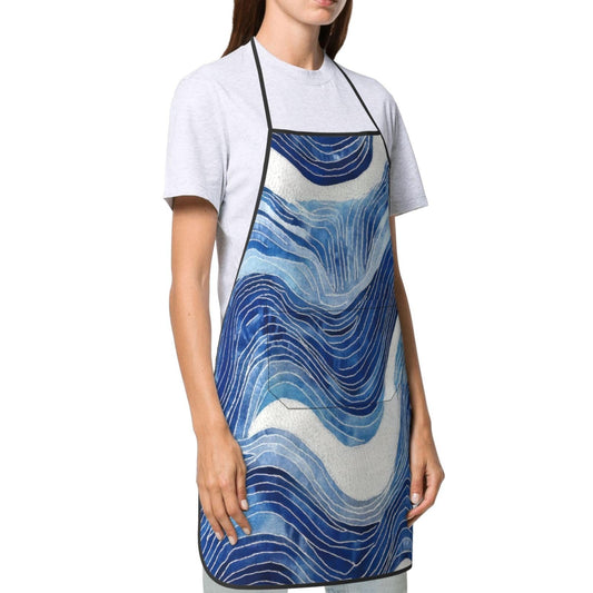 Blue and White Wave Abstract Pattern Apron