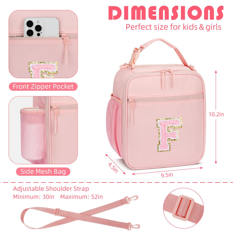 Lunch Box Kids Large Initial Insulated Lunch Bag for Girls