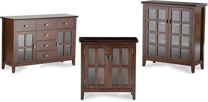 SIMPLIHOME Artisan SOLID WOOD 38 Inch Wide Transitional Medium Storage Cabinet in Russet Brown, For the Living Room, Entryway and Family Room