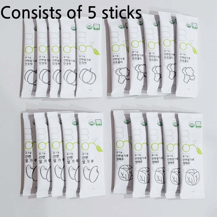 mom's Organic Simple Rice Powder Korean Rice Flour for Soup, Congee (Rice + Cabbage) 15g*5stick/box - Nestoria