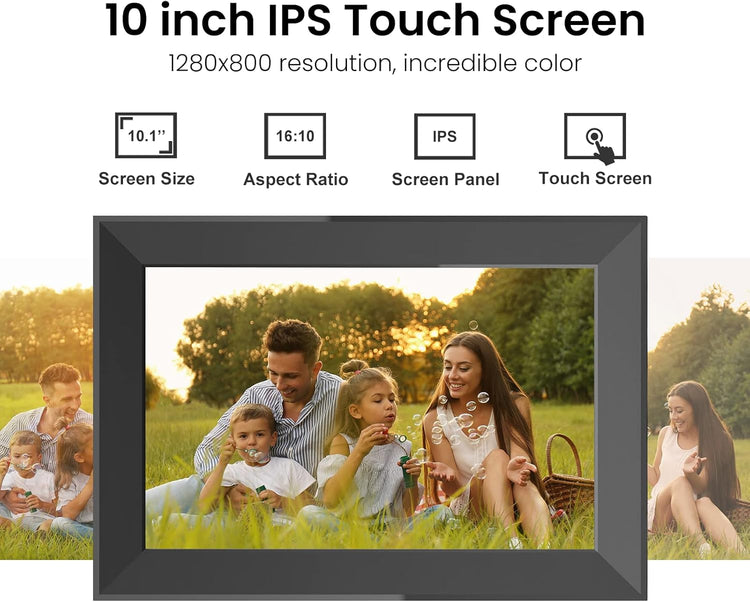 10.1 Inch Digital Picture Frame with 32GB Storage, Frameo WiFi Digital Photo Frame, 1280 * 800 IPS Touch Screen, Auto-Rotate Slideshow, Easy to Share Photo/Video via Free App