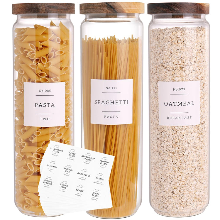 3 Set Glass Pantry Storage Jars with Acacia Airtight Lid