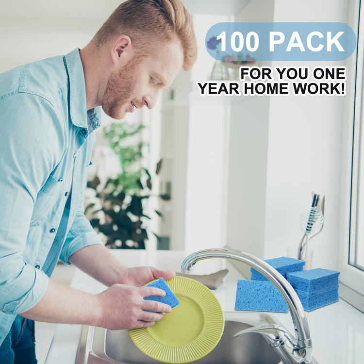 100 Pieces Compressed Wood Pulp Dish Sponges for Kitchen (100 Count)