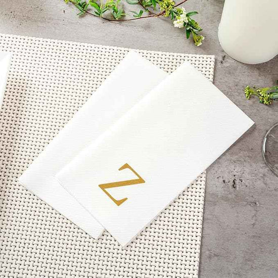 Luxenap 15.8 X 7.9 Inch Linen-Feel Guest Towels, 2000 Lettered Hand Towels - Gold Letter 'Z', Sans Serif Font, White Paper Dinner Napkins, airlaid, For Restrooms And Tables - Restaurantware