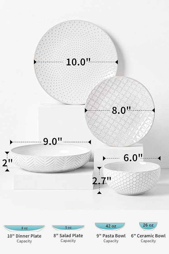 24-Piece Ceramic Dinnerware Set,Large Plates and Bowls Set for 6,Elegant Dish Set for Families & Entertaining–Microwave & Dishwasher Safe Tableware (Double Bowl)