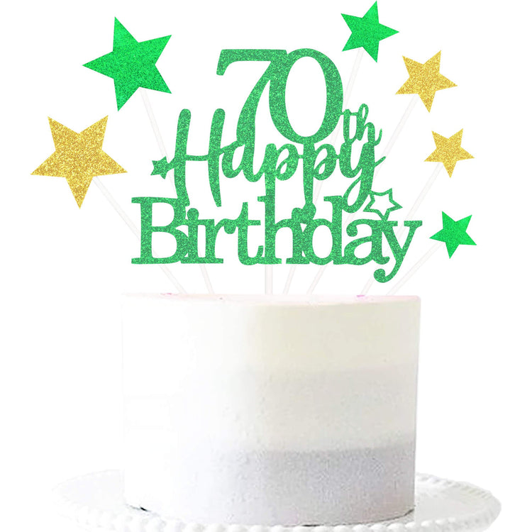 Green Gold 70th Birthday Cake Topper with Glittery Stars (7 Count)