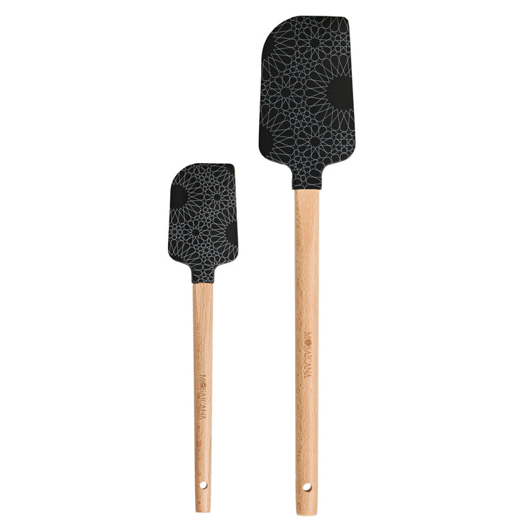 Silicone Spatula set of 2 with wooden handle and stunning pattern (2 Count)