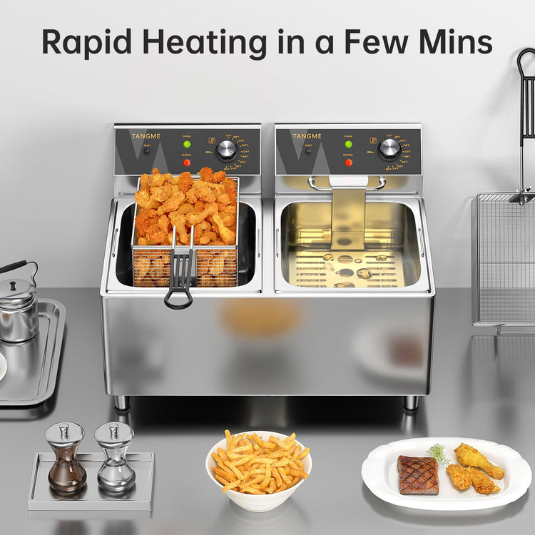 Commercial Deep Fryer 3500W Electric Countertop Fryer 25.4Qt Heavy Duty
