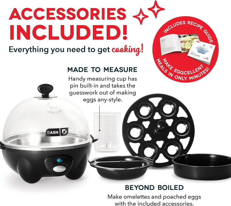 DASH Rapid Egg Cooker: 6 Egg Capacity Electric Egg Cooker for Hard Boiled Eggs, Poached Eggs, Scrambled Eggs, or Omelets with Auto Shut Off Feature - Black