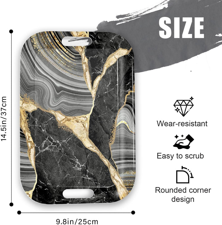 Serving Trays with Handles, 14.5 x 9.8 inch Rectangular Plastic Tray for Restaurant, Kitchen, Abstract Background Black Marble