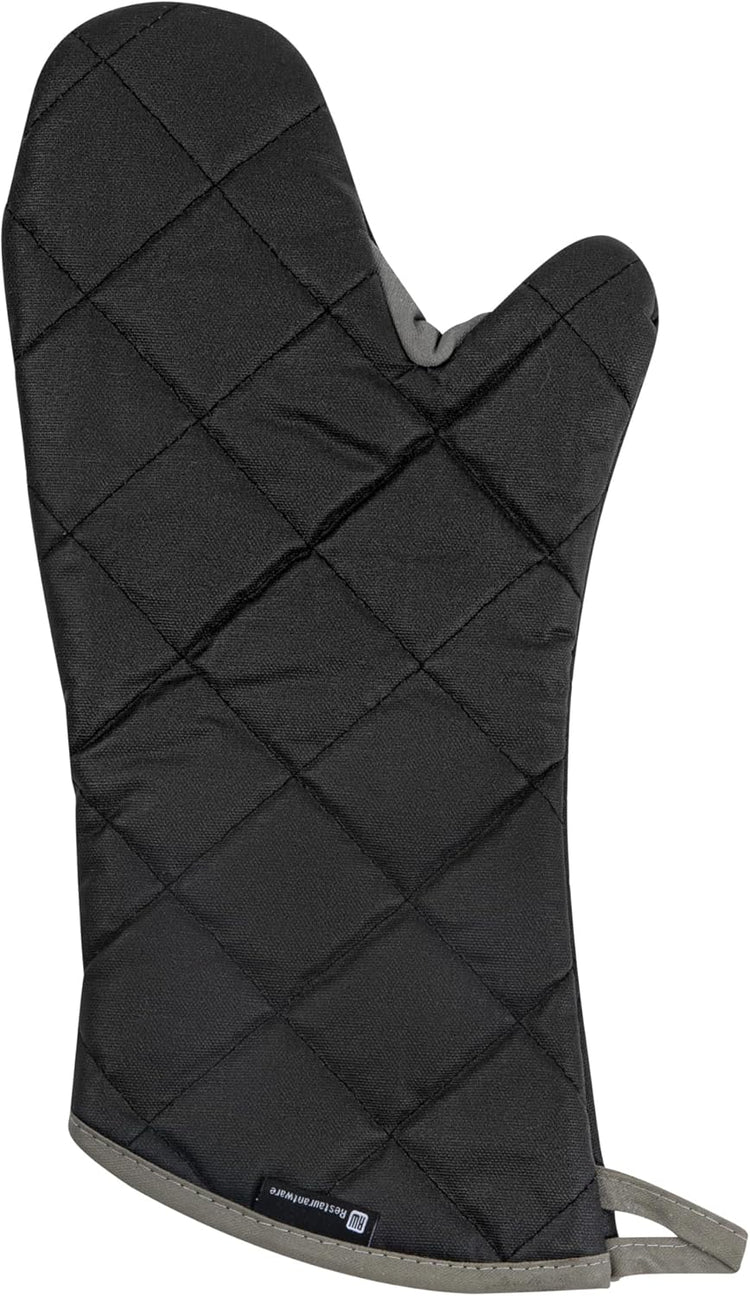 Restaurantware 17 x 8 Inch Heavy-Duty Oven Mitt 1 Flame Retardant Heat-Resistant Mitt - With Thumb Guard Hanging Loop Black Cotton Quilted Oven Mitts Heat-Resistant For Cooking And Baking