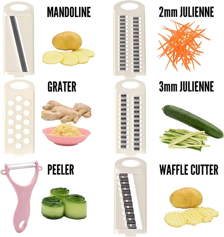 Mandoline Slicer for Kitchen Slicer Vegetable Cutter 5 In 1 Veggie Slicer Potato Slicer waffle fry cutter Hot Swap Mandolin with Peeler for Vegetables Carrot Shredder Cucumber Slicer